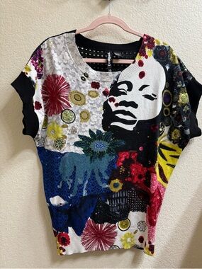 Desigual Multicolor Art Print Floral Graphic Short Sleeve Top